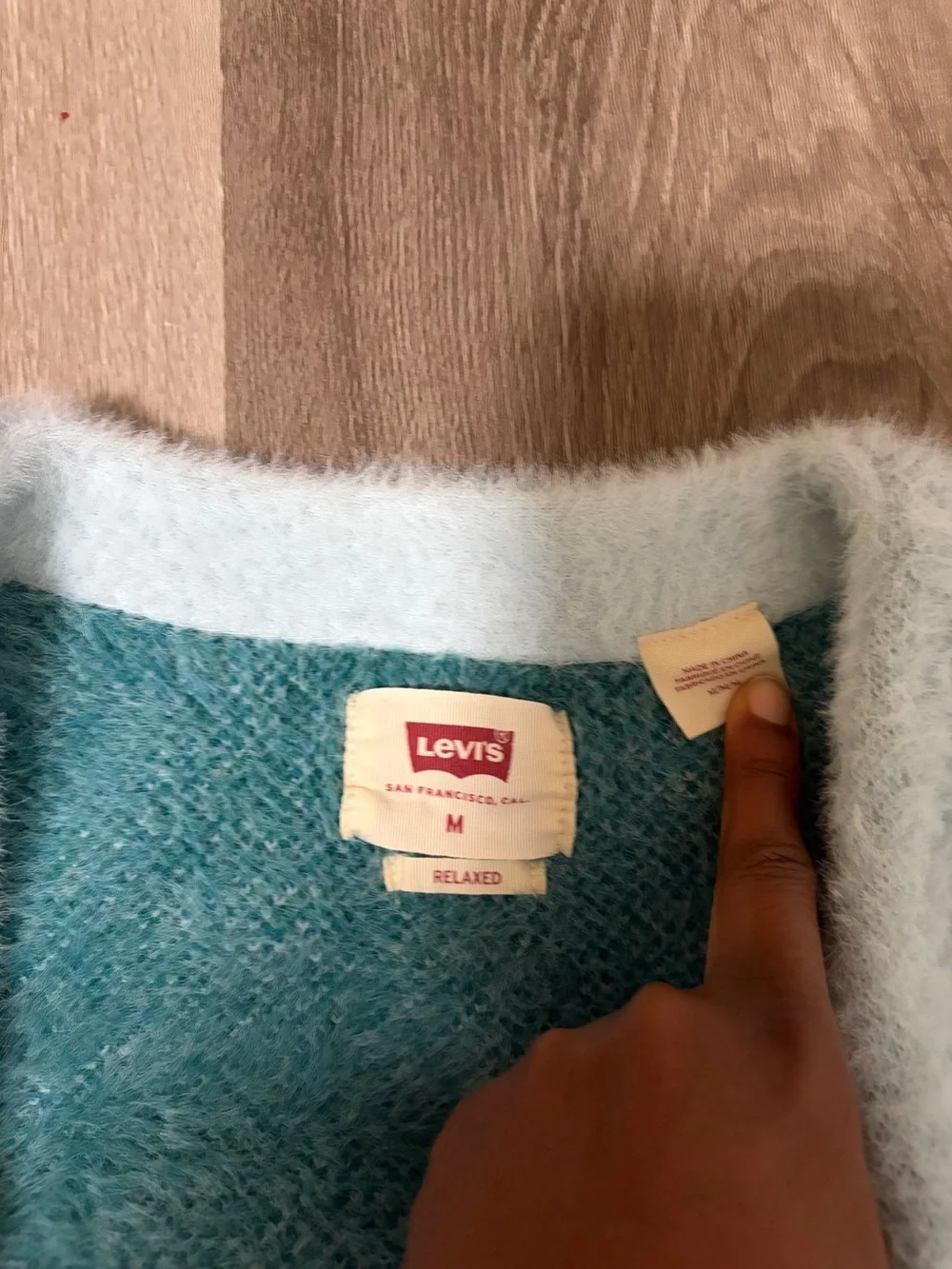 Levi's Light Blue Cardigan with Green and Teal Chevron Detail